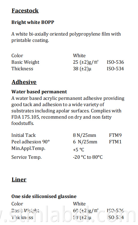 71qe1022 Bright White Bopp Water Based White Glassine